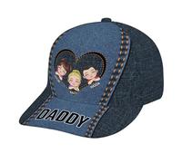Jumping Birthstone Personalized Fathers Day Classic Cap with Kids Portrait, Daddy Fist Bump Hats, Custom 3D Printed Dad Baseball Cap