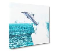 Jumping Dolphin Abstract Art Canvas Print | Gallery Wrapped 30mm Frame Wall Art | 20x20 inches | Ready to Hang | Abstract Animals Picture | Living Room Bedroom Lounge Office