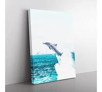 Jumping Dolphin Abstract Art Modern Canvas Wall Art Print Ready to Hang, Framed Picture for Living Room Bedroom Home Office Décor, 76x50 cm (30x20 Inch)