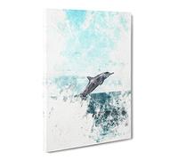 Jumping Dolphin Abstract Watercolour Modern Canvas Wall Art Print Ready to Hang, Framed Picture for Living Room Bedroom Home Office Décor, 24x16 Inch (60x40 cm)