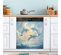 Jumping Dolphin Dishwasher Magnet Cover for Door Front, Large Metal Decorative Kitchen Dishwasher Panel Decal Refrigerator Magnetic Decor Sticker 58 x 66 CM
