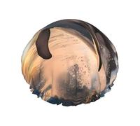 Jumping Dolphin Printed shower cap, reusable, specially designed for women's long hair, double-layer structure, suitable for bathing.