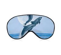 Jumping Dolphin Sleep Mask Ocean and Super Moon Blindfold for Sleeping Elastic Blackout Eye Mask Cover for Full Night's Sleep Travel and Nap