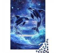 Jumping Orcas 1000 Piece Jigsaw Puzzle Paper for Adults Night Sea Jigsaw Puzzle for Family Relaxing Gift 70x50cm/1000pcs