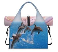 Jumping Sea Dolphin Sports Duffle Bag with Shoe Compartment Dolphin Weekend Overnight Bags Tote Cabin Luggage Bag for Gym Yoga Travel
