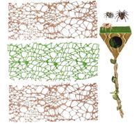 Jumping Spider Enclosure Accessories - Shelter and 2 Webbed Moss Ribbon | Tarantulas, Geckos Habitat Decor with Magnets for Small Reptiles, Cave, Hide, Climbing (Green Triangle)