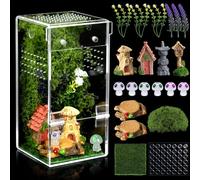 Jumping Spider Enclosure Kit - Escape-Proof Terrarium for Jumping Spiders, Praying Mantis, and Small Insects - Complete Habitat with Spider Cage, Plants, Moss, and Accessories - Ideal Starter Kit