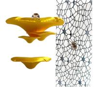 Jumping Spider Hide Habitat Accessories, Magnetic Mushroom Shelf & Moss Ribbon Web, Climbing and Feeding Platforms for Jumping Spiders, Mantises, Tarantulas, Invertebrates, 3-Pack (Gold)