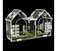 Jumping Spider Pen with Partition Function, Dual Magnetic Doors & Dual Magnetic Observation-Feeding Windows, Acrylic Reptile Vivarium, Small Reptile Vivarium Kit (9.6×4.2×5.8 inches)