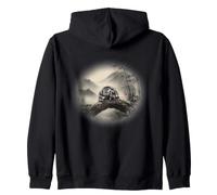 Jumping spider Sumi-e mountain bridge Japan Salticidae Zip Hoodie