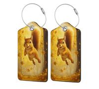 Jumping Squirrel in Autumn Stainless Steel Ring Leather Luggage Tags for Suitcases 2 Pcs