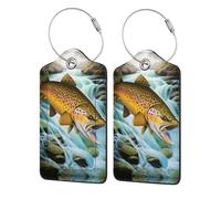 Jumping Trout Luggage Tag, Pu Leather Travel Luggage Tag Suitcase Tag Durable Steel Loop Suitcase Tags Identifiers