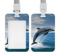 Jumping Up Dolphins Badge Holder with Lanyard, Vertical ABS Plastic ID Card Holder Fashion Name Badge Holders Office ID Card Protector for Teacher Nurse Employee Security Staff