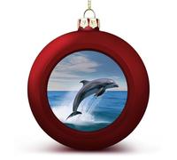 Jumping Up Dolphins Christmas Ball Ornaments - Large 3 Inch Xmas Tree Hanging Decor Red DIY Plastic Ornaments Balls for Holiday Wedding Fireplace Home Party Decorations