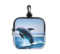 Jumping Up Dolphins, Coin Purse Square Zipper Storage Bag, Change Pouch with Lobster Buckle Clasp Buckle, Change Purse