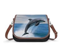 Jumping Up Dolphins Crossbody Bag for Women Leather Crossover Shoulder Handle Bag with Adjustable Strap Hobo Handbag Large Capacity Purse Work Handbag for Daily Outdoor