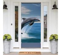 Jumping Up Dolphins Door Banners for Front Doors, Spring Summer Decorative Door Cover Welcome Porch Banner Decoration Hanging Wall Background for Party Supplies Indoor Outdoor Home Decor