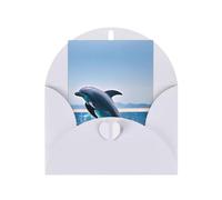 Jumping up dolphins Greeting card, blank inner page, includes envelope, 10 cm x 15 cm, for anniversary and party invitations.