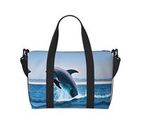 Jumping up dolphins Hand-held messenger travel bag, suitable for work, travel, fitness, tourism, women's casual handbag with zipper,