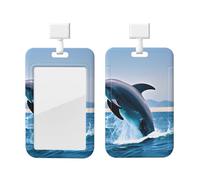 Jumping Up Dolphins Id Badge Holder with Lanyard-Vertical Card Protector Clear Abs Hard Shell, Retractable Reel for Work Office