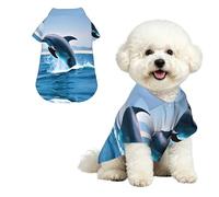 Jumping up dolphins M Pet Hawaiian Shirt for Small Dogs-Cute Summer Beach Outfit for Puppy, Soft Breathable Cat Clothes with Buttons