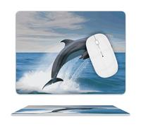 Jumping Up Dolphins Mouse Pad, 10 X 8 Inch PU Leather Mousepad with Smooth Surface, Square Waterproof Mouse Mat Non-Slip Ultra Thin Desk Pad for Gaming, Office & Home