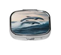 Jumping Up Dolphins Pattern Pill Case Pill Box Travel Pill Organizer Small Square Medicine Box for Purse & Pocket Gifts