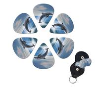 Jumping up dolphins Print Guitar Picks 6 Pack Guitar Plectrums with Pick Holders Bass Picks For Acoustic Guitar Bass Electric Ukulele Includes 0.46mm, 0.71mm, 0.96mm