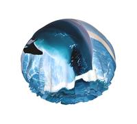 Jumping up dolphins Print Shower Cap - Reusable, Double Layer, Breathable, Adjustable Elastic Strap, Hotel Travel Essentials