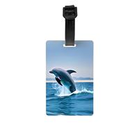 Jumping up Dolphins Printed PVC Luggage Tag Travel Anti Lost ID Label Personal Info Tag for Backpack and Suitcase