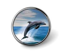 Jumping Up Dolphins Round Lapel Pins for Men Women Metal Button Pin Fashion Personalized Brooch Pins for Men Suits Cute Brooch Badge for Backpack Clothing Hat Bag Decoration