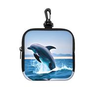 Jumping up Dolphins Small Waterproof Zipper Pouch-Neoprene Storage Bag for Earbuds, Keychain Clip Case