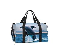 Jumping Up Dolphins Sports Duffel Bag with Shoe Compartment-Lightweight Gym Weekender for Men Women, Waterproof Travel Tote with Wet Pocket