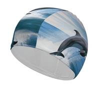 Jumping Up Dolphins Swim Cap Unisex Adult Swimming Cap Non Slip Pool Hat Comfortable Durable Easy to Put On and Off Waterproof Swim Hat Keep Hair Dry