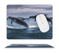 Jumping Whales Mouse Pad Leather, Mousepad Portable for Computers, Laptop, Office & Home, Desk Pad Non-Slip Modern Design 10 X 8 Inch