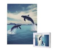 Jumping whales Printed Jigsaw Puzzle with Storage Box, Wooden Puzzle for Adults and Kids, 500 Pieces Family Fun Decorative Game