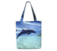 Jumping Whales,Reusable Grocery Bags Shopping Tote Bags Large Capacity Canvas Shoulder bag