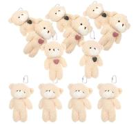 JUMPLAWN 12 Pieces Brown Mini Plush Bear Keychain Pendant Set Pink and Green Heart Charms, Soft Stuffed Animal Decor for Birthday, Valentine’s, Graduation Party and DIY Crafts