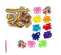 JUMPLAWN 12pcs Art Ribbons Twirling Rod for Gymnastics Dance Training Silk | Long Stick with Metal Grommet, Nonslip Handle, Classroom Project and Christmas Program, Older Random Color