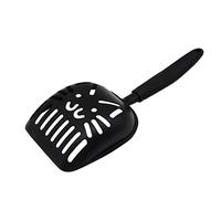 JUMPLAWN 1Pc Metal Cat Litter Filtering Durable Cat Poop Scoop with Cute Hollow Design Space Saving Pet Cleaning Tool for Efficient Litter Management Black