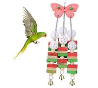 JUMPLAWN 1pcs Parrot Chew Toy and Bells Hanging Bite Toy for Macaw Parakeet and Cockatiel Engaging Bird Play Accessory for Beak Trimming and Entertainment