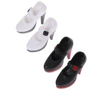 JUMPLAWN 2 Pairs Miniature Doll High Heel Shoes for 30cm Fashion Dolls Small Black and White High Heels Shoe Loops for Dress Up and Crafts