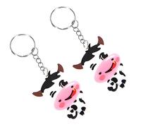 JUMPLAWN 20pcs Soft Rubber Animal Keychains for Kids Cute Cow Bag Charms Toddler Toys Decompression Key Ring Holder for Backpacks