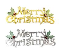 JUMPLAWN 2pcs 20cm Merry Christmas Door Pendant Decoration in Silver and Golden Plastic, Highly Decorative Hanging Ornaments to Create A Happy Atmosphere for Christmas Party