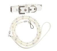JUMPLAWN 2Pcs Adjustable Dog Pearls Collar and Leash Set Stylish Pet Neckwear for Dogs Easy to Wear Chic Design for Daily Walks and Special Occasions