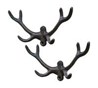 JUMPLAWN 2pcs Cast Iron Antler Coat Hook Wall Mounted Rustic Black | Vintage Style, Multi Functional Storage, Easy Wall Installation, Mounting Hardware Included for Hallways