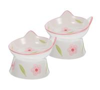 JUMPLAWN 2pcs Ceramic Cat Food Bowls Elevated Feeding Bowls Neck Protection for Pet Cats Suitable for Kitten Essentials and Stand Tilted Use
