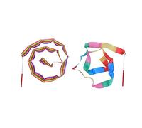 JUMPLAWN 2Pcs Colorful Rhythmic Gymnastics Ribbons for Dancing Streamers with Flame Stitching for Twirling and Artistic Performances