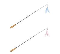 JUMPLAWN 2pcs Interactive Cat Teaser Set with Carbon Fiber Rods and Retractable Real Wood Handles, Blue and Pink Cat Play Sticks for Indoor Kitten Exercise and Entertainment