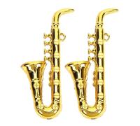 JUMPLAWN 2pcs Miniature Musical Instruments Model Tiny Saxophone Mini Sax Model Pendant for Doll House Small Plastic Saxophone Ornament